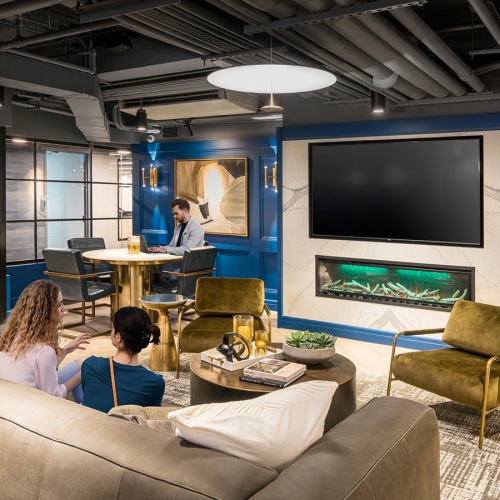 Living Room  Spacious living room with modern accents and light wood floors