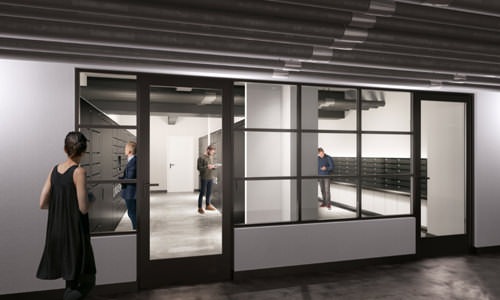 rendering of brightly lit mail room